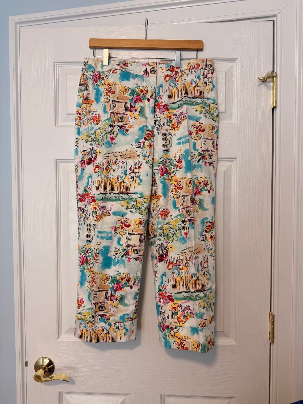 Rafaella Pants (White with Flowery Pattern)- Size 14